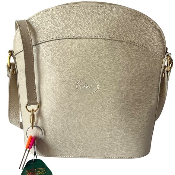 Vintage Longchamp Leather Bag Crossbody Adjustable Off White Cream Gold - Picture 1 of 8